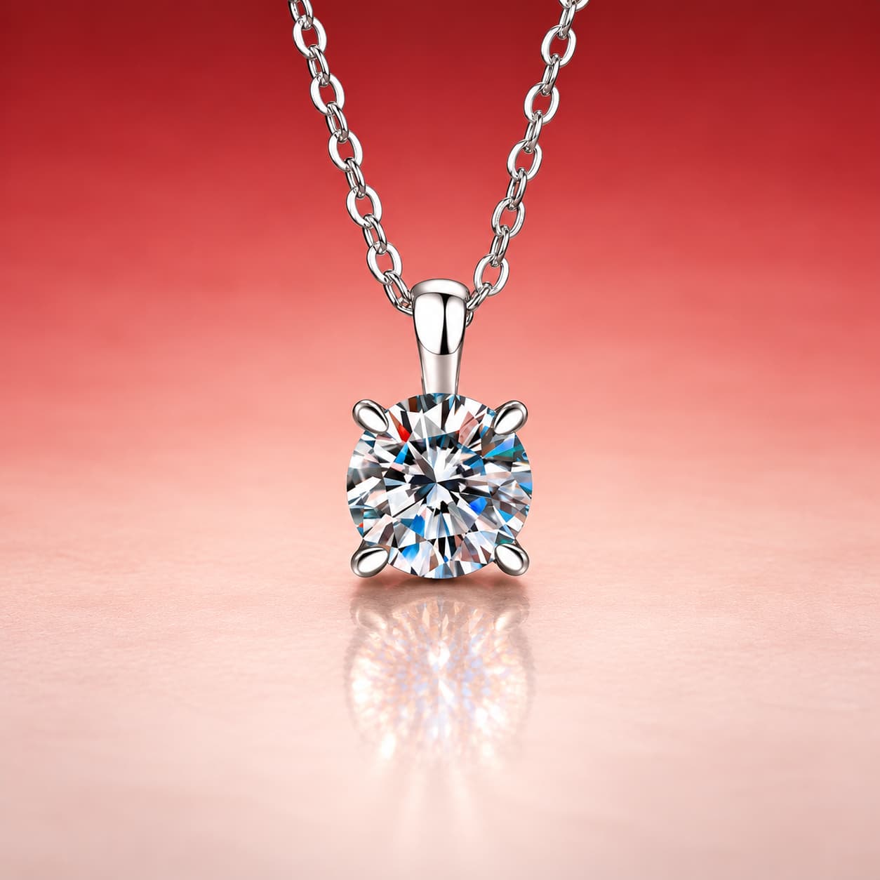 Luna Series · Four-Prong Round Pendant Necklace — Sterling Silver — image 3