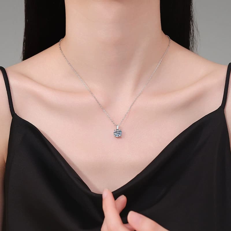 Luna Series · Four-Prong Round Pendant Necklace — Sterling Silver — image 2