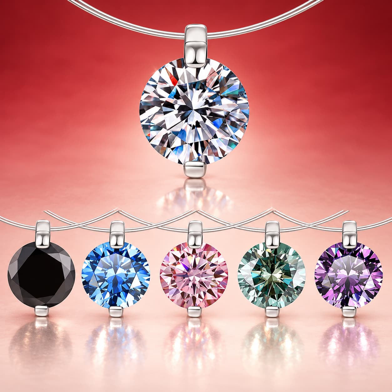 Luna Series · Floating Round Moissanite Necklace — Sterling Silver — image 1