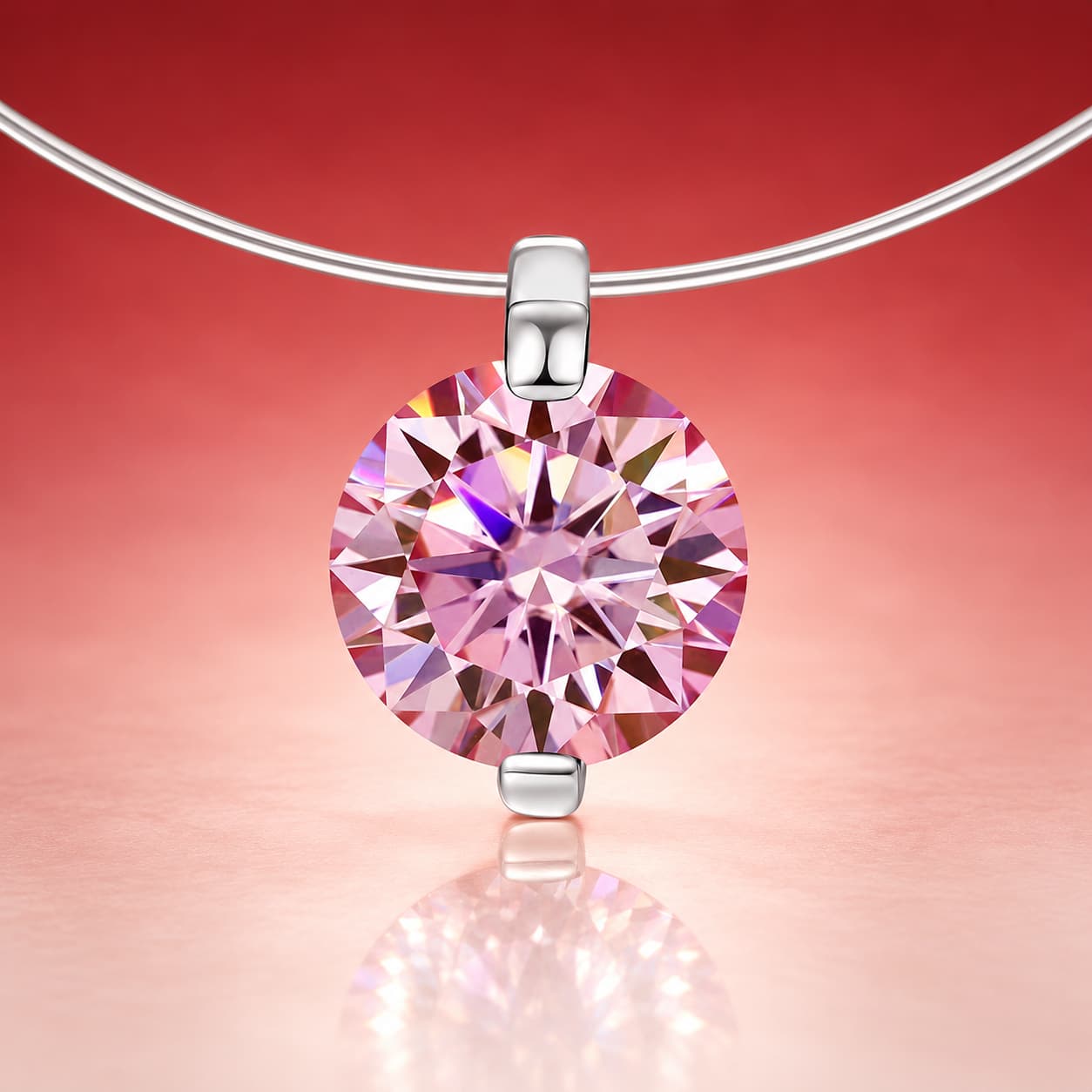 Luna Series · Floating Round Moissanite Necklace — Sterling Silver — image 3