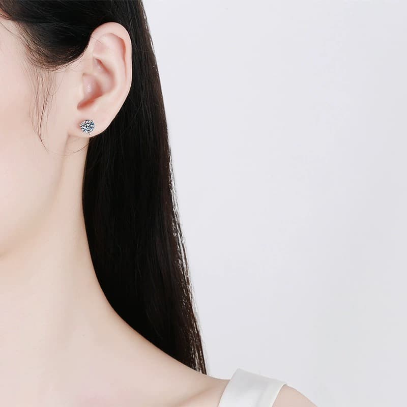 Luna Series · Three-Prong Solitaire Stud Earrings — Sterling Silver — image 2