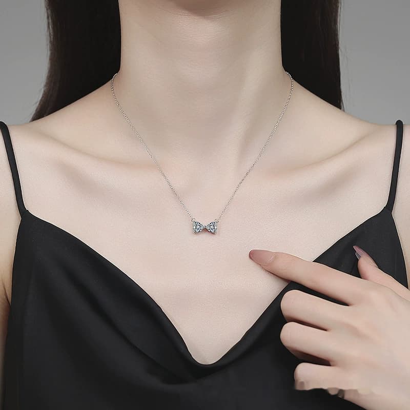 Luna Series · Bow-Tie Double-Heart Necklace — Sterling Silver — image 4