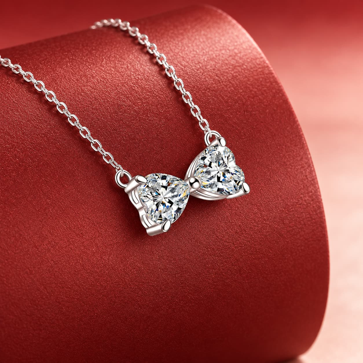 Luna Series · Bow-Tie Double-Heart Necklace — Sterling Silver — image 3