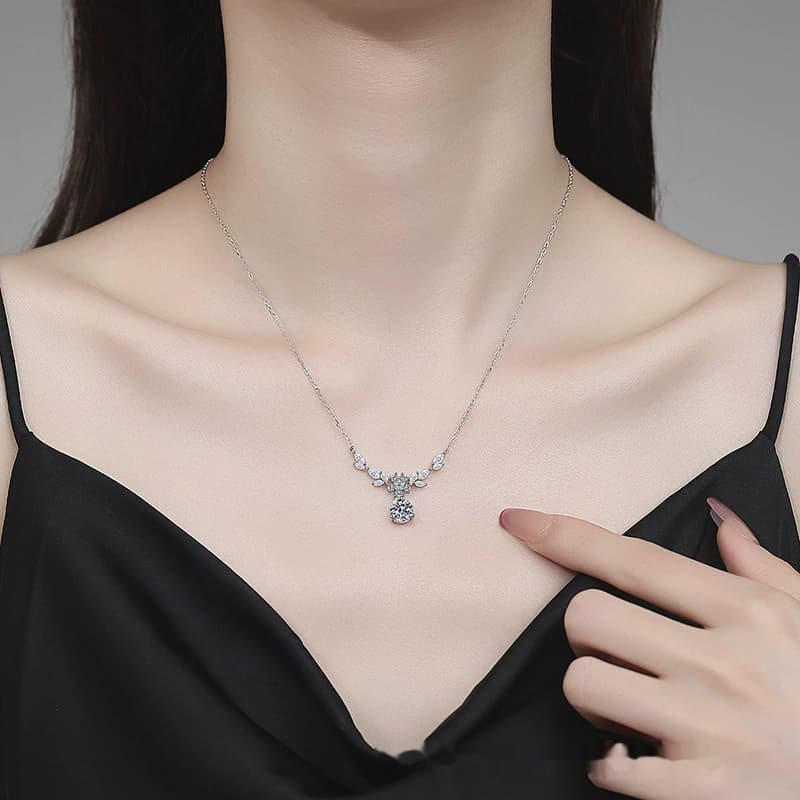 Luna Series · Wheat-Leaf Drop Necklace — Sterling Silver — image 2