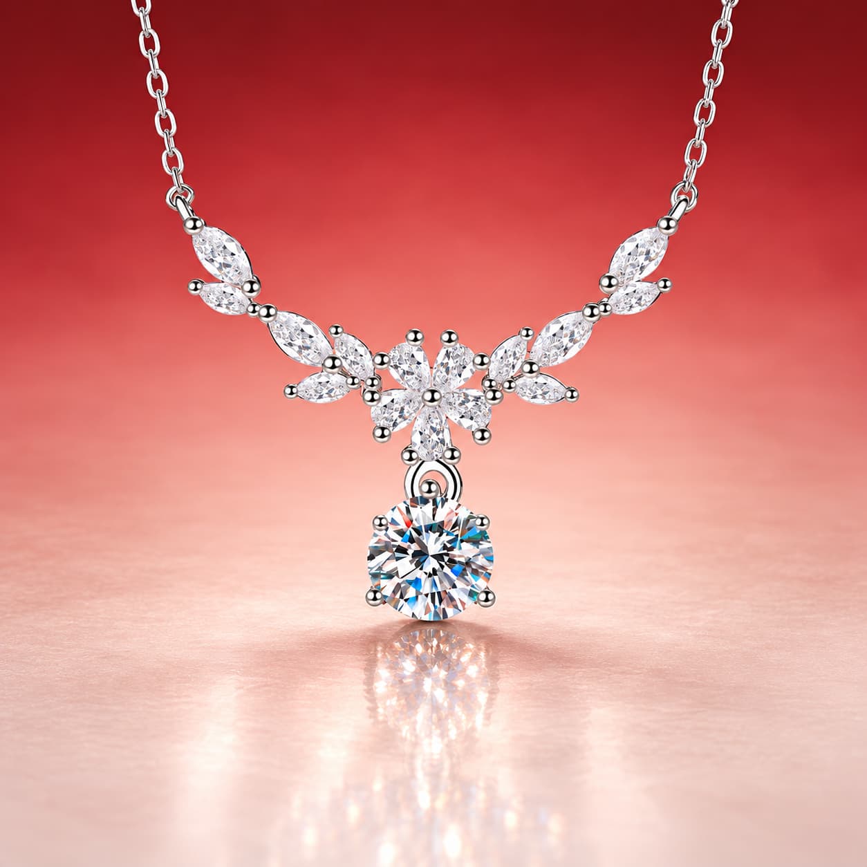 Luna Series · Wheat-Leaf Drop Necklace — Sterling Silver — image 1