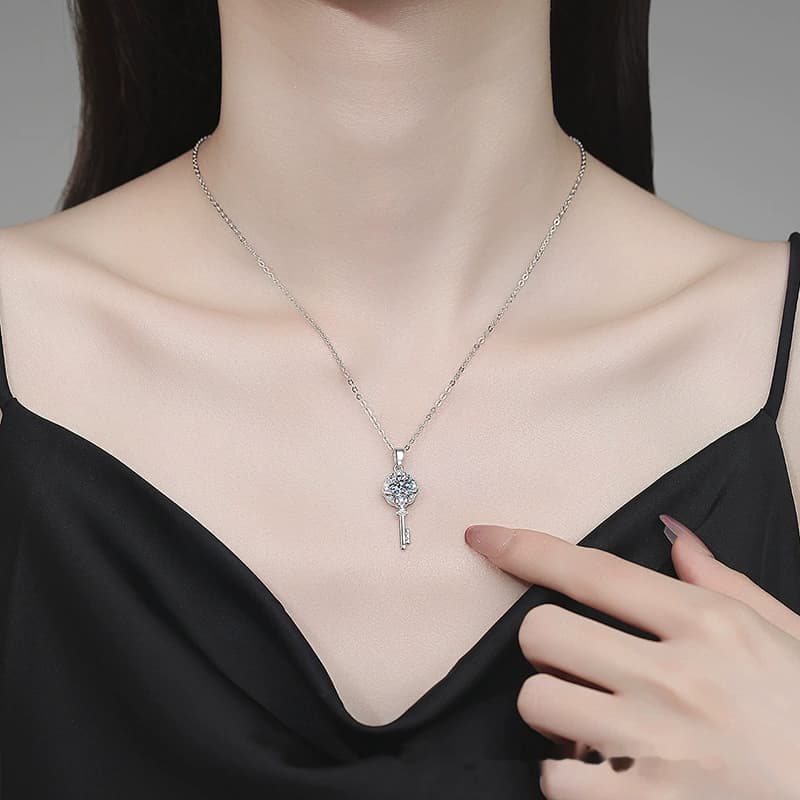 Luna Series · Clover Key Pendant Necklace — Sterling Silver — image 2