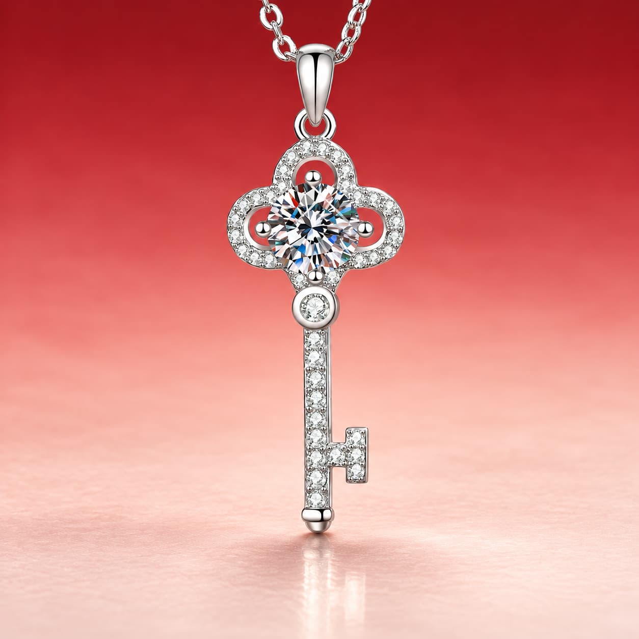 Luna Series · Clover-Top Key Pendant Necklace — Sterling Silver — image 1