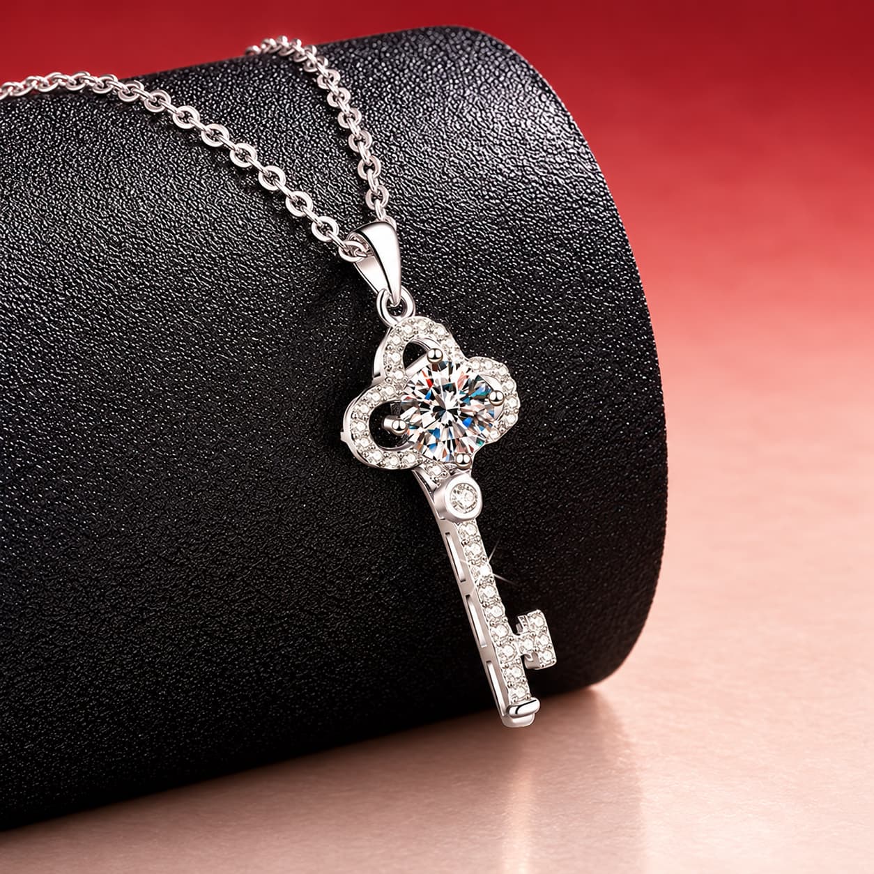 Luna Series · Clover-Top Key Pendant Necklace — Sterling Silver — image 3