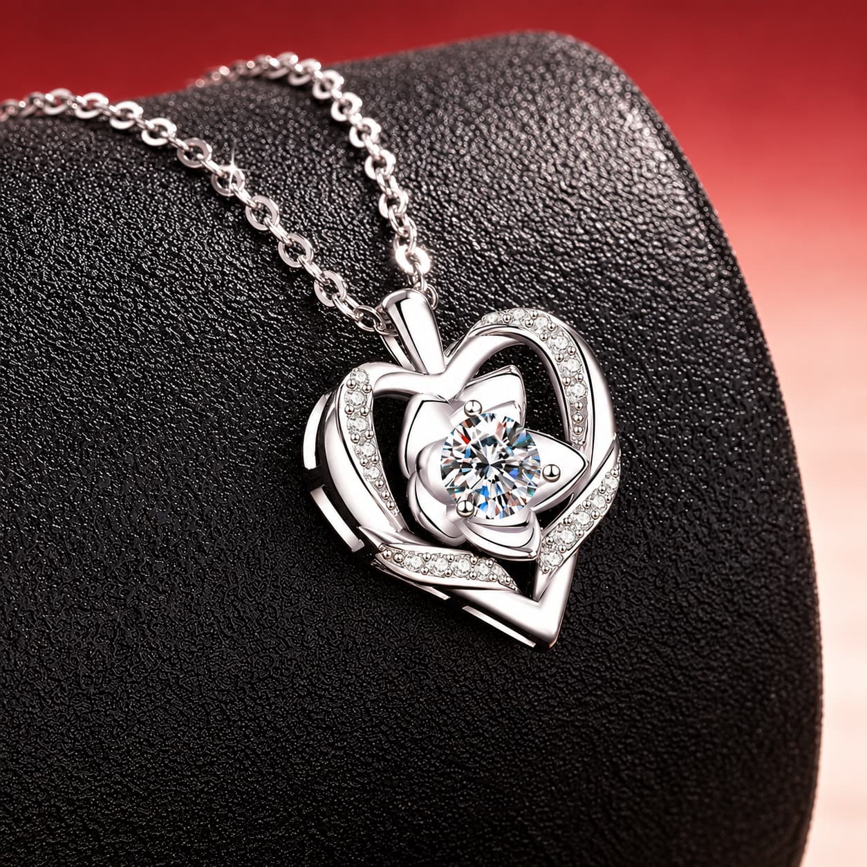 Luna Series · Rose-in-Heart Pendant Necklace — Sterling Silver — image 3