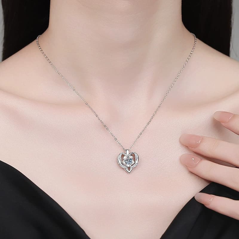 Luna Series · Rose-in-Heart Pendant Necklace — Sterling Silver — image 2