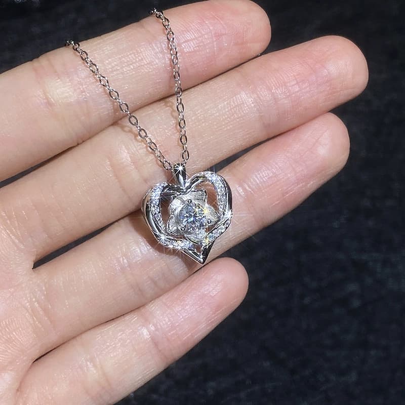 Luna Series · Rose-in-Heart Pendant Necklace — Sterling Silver — image 4