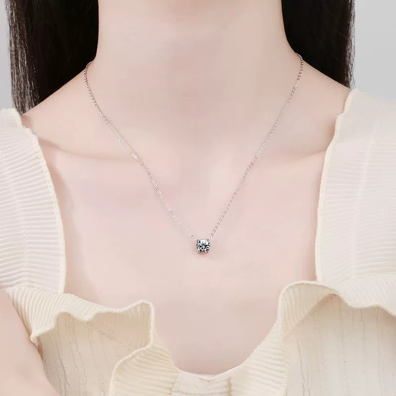 Luna Series · Petite Four-Prong Solitaire Necklace — Sterling Silver — image 2
