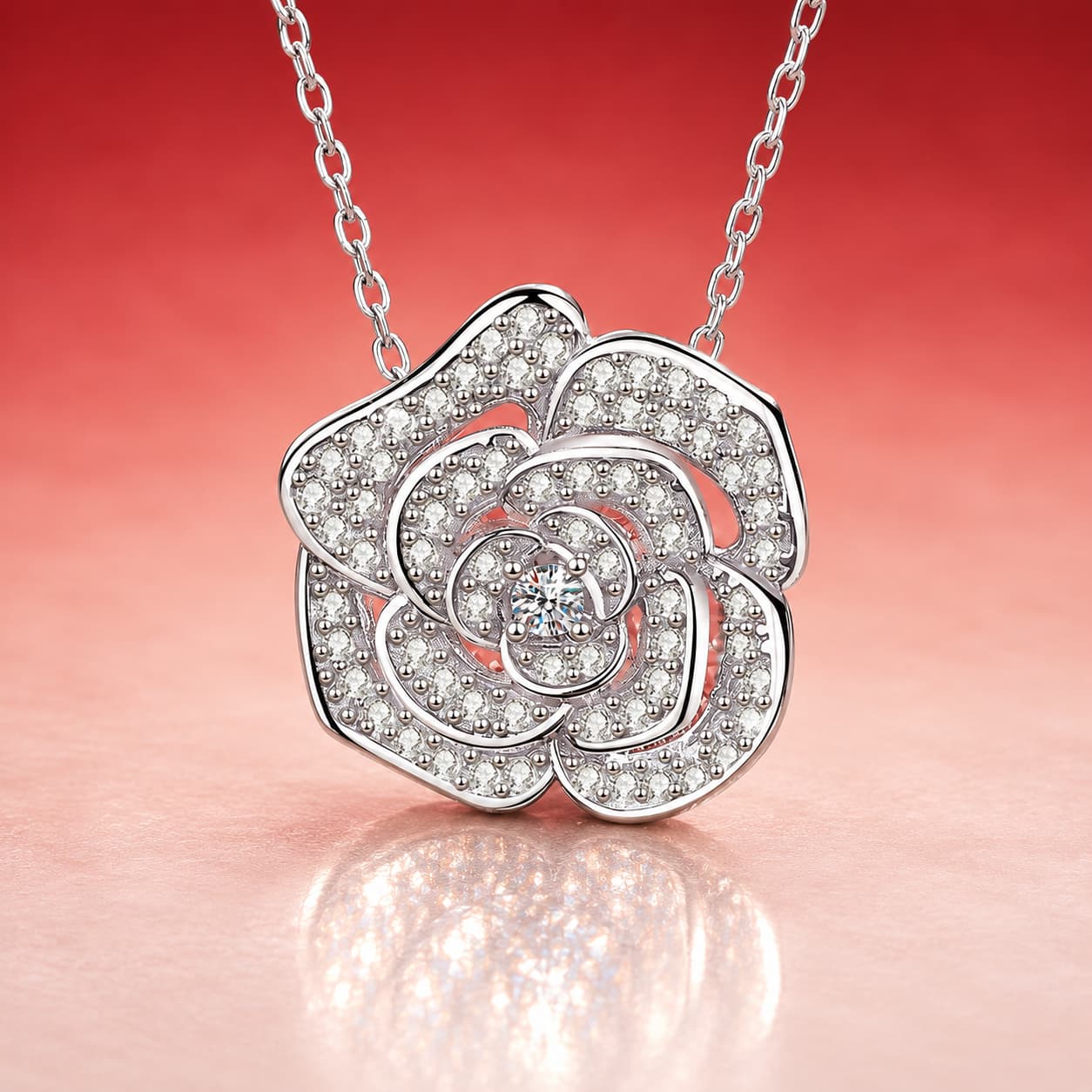 Luna Series · Full-Pavé Rose Necklace — Sterling Silver — image 1