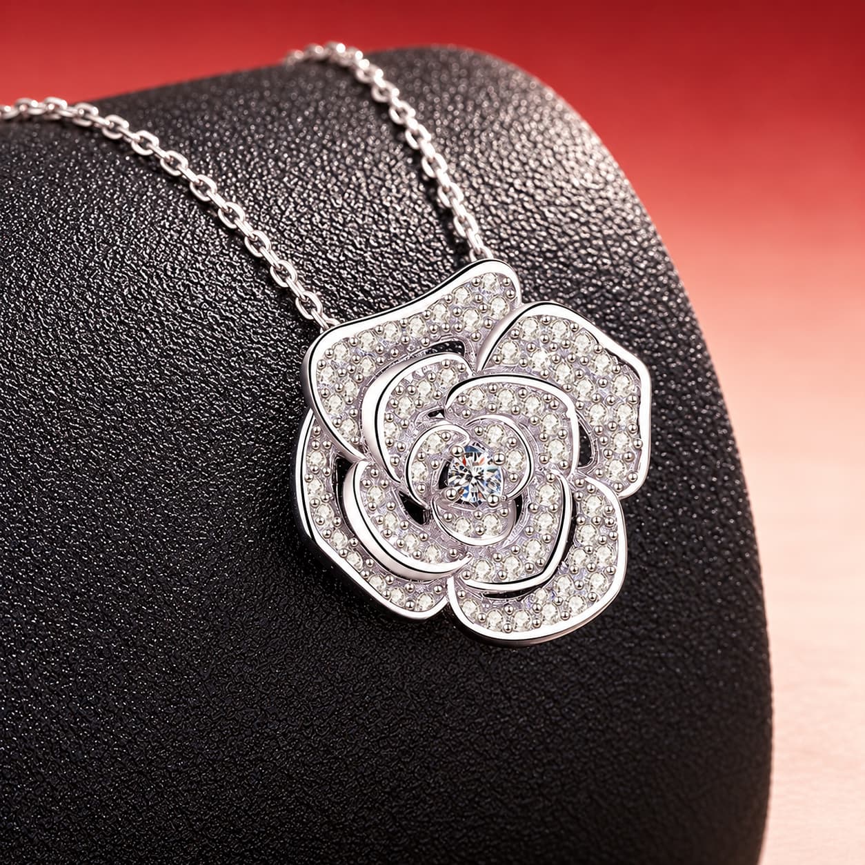 Luna Series · Full-Pavé Rose Necklace — Sterling Silver — image 3