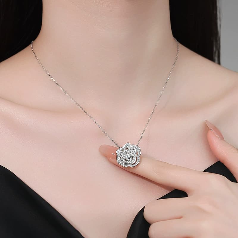 Luna Series · Full-Pavé Rose Necklace — Sterling Silver — image 2