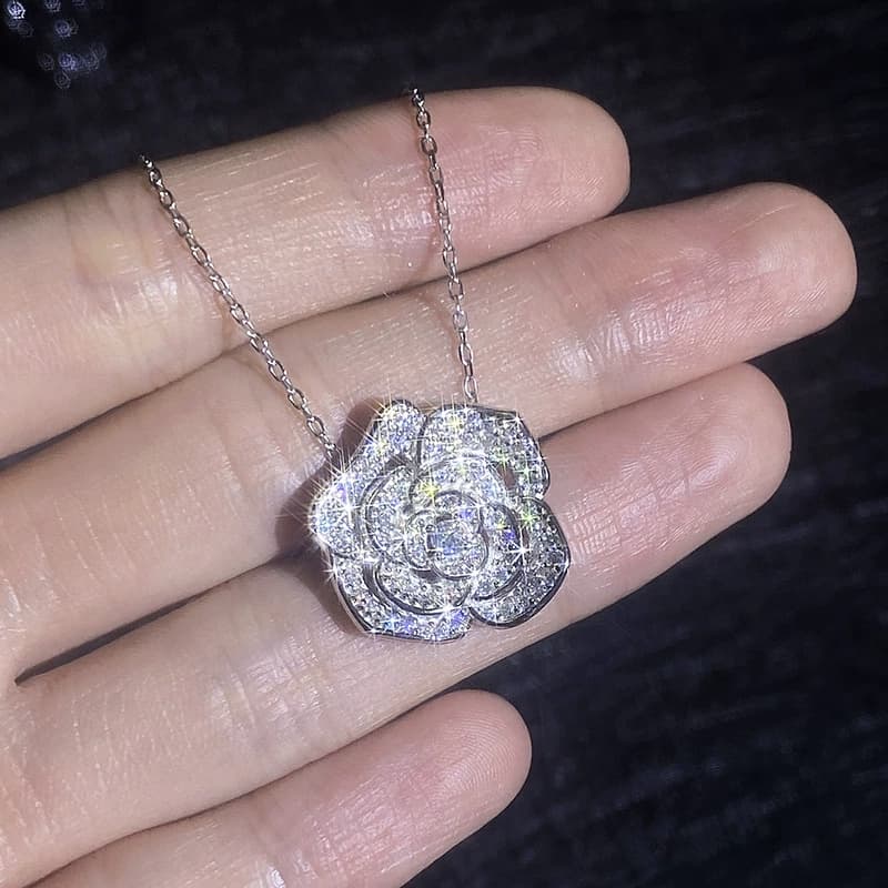 Luna Series · Full-Pavé Rose Necklace — Sterling Silver — image 4