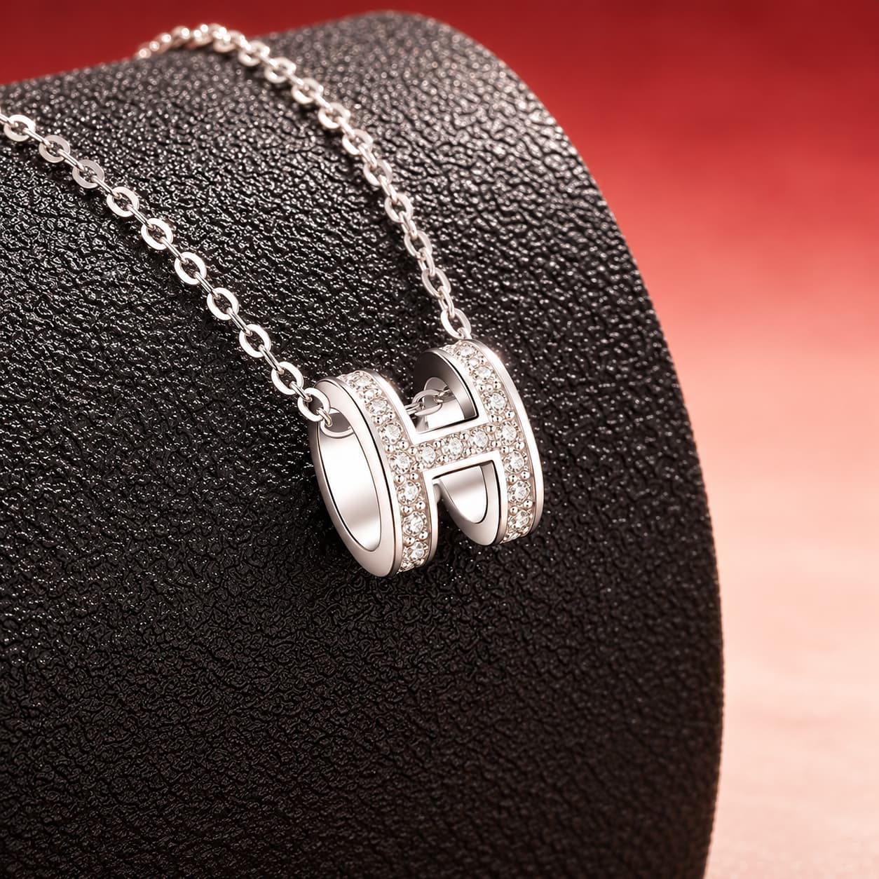 Luna Series · Pavé Letter H Necklace — Sterling Silver — image 3
