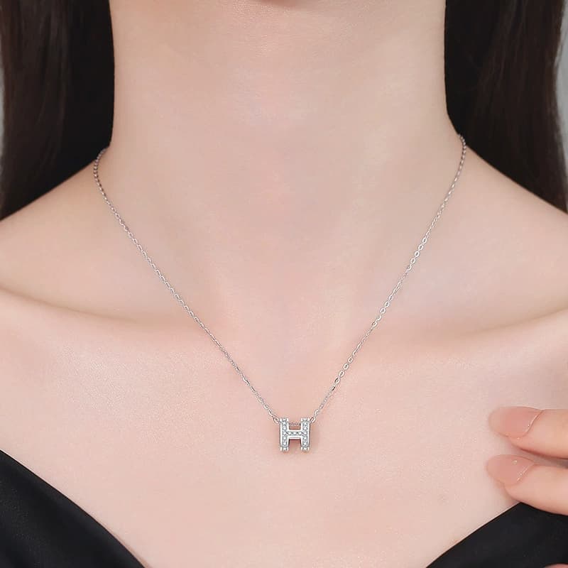 Luna Series · Pavé Letter H Necklace — Sterling Silver — image 2