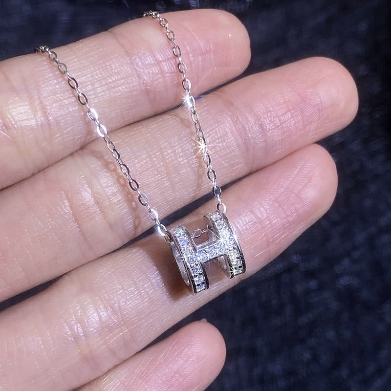 Luna Series · Pavé Letter H Necklace — Sterling Silver — image 4