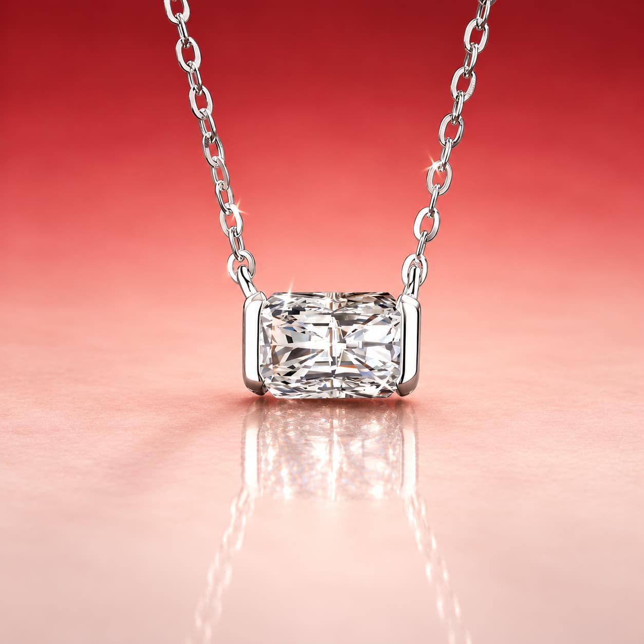 Luna Series · Emerald-Cut Frame Necklace — Sterling Silver — image 1