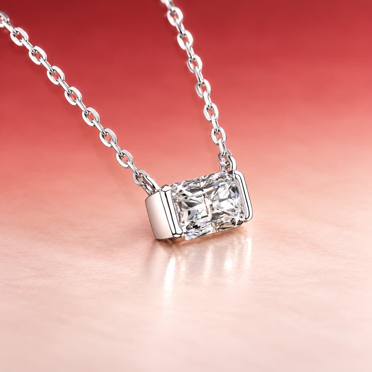 Luna Series · Emerald-Cut Frame Necklace — Sterling Silver — image 3