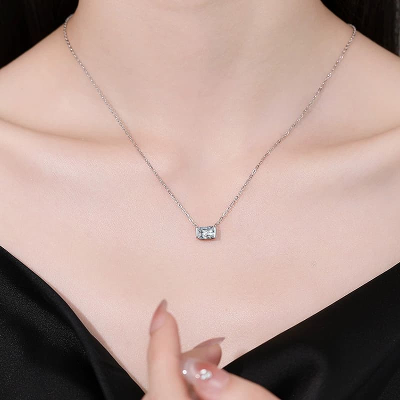 Luna Series · Emerald-Cut Frame Necklace — Sterling Silver — image 2
