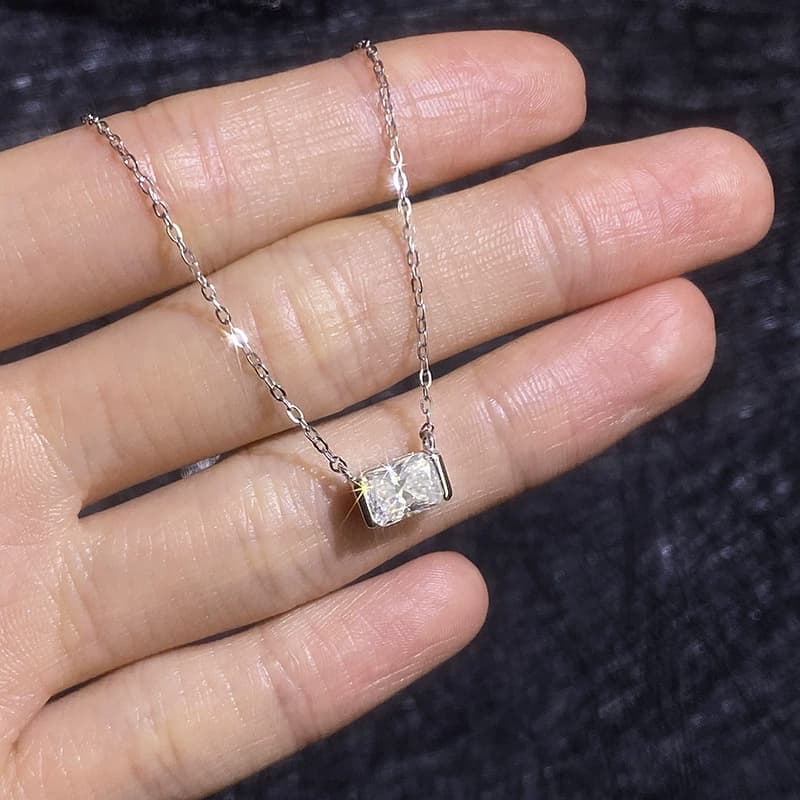 Luna Series · Emerald-Cut Frame Necklace — Sterling Silver — image 4