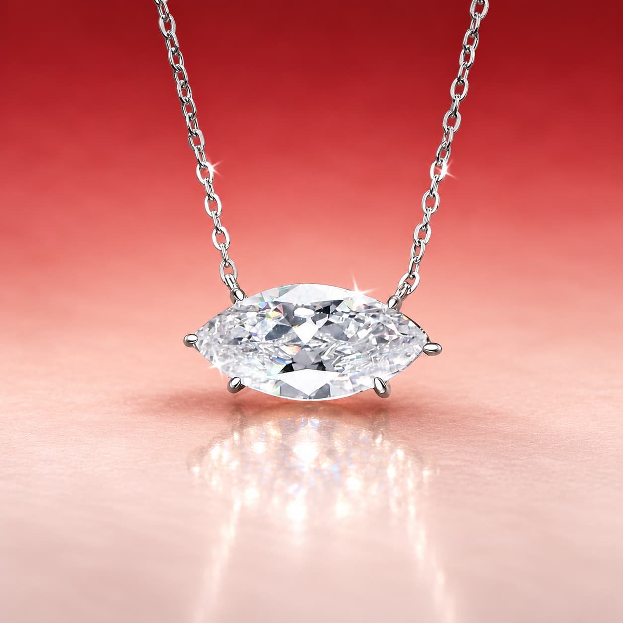 Luna Series · Marquise Solitaire Pendant Necklace — Sterling Silver — image 1