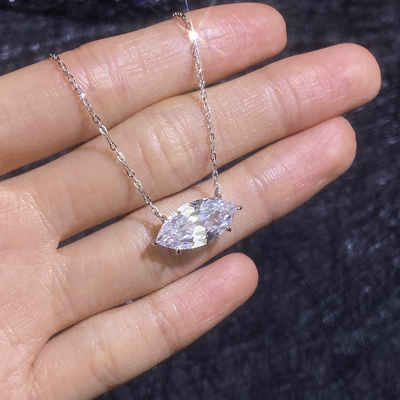 Luna Series · Marquise Solitaire Pendant Necklace — Sterling Silver — image 4