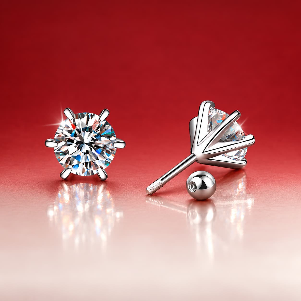 Luna Series · Tiger-Claw Six-Prong Stud Earrings — Sterling Silver — image 1