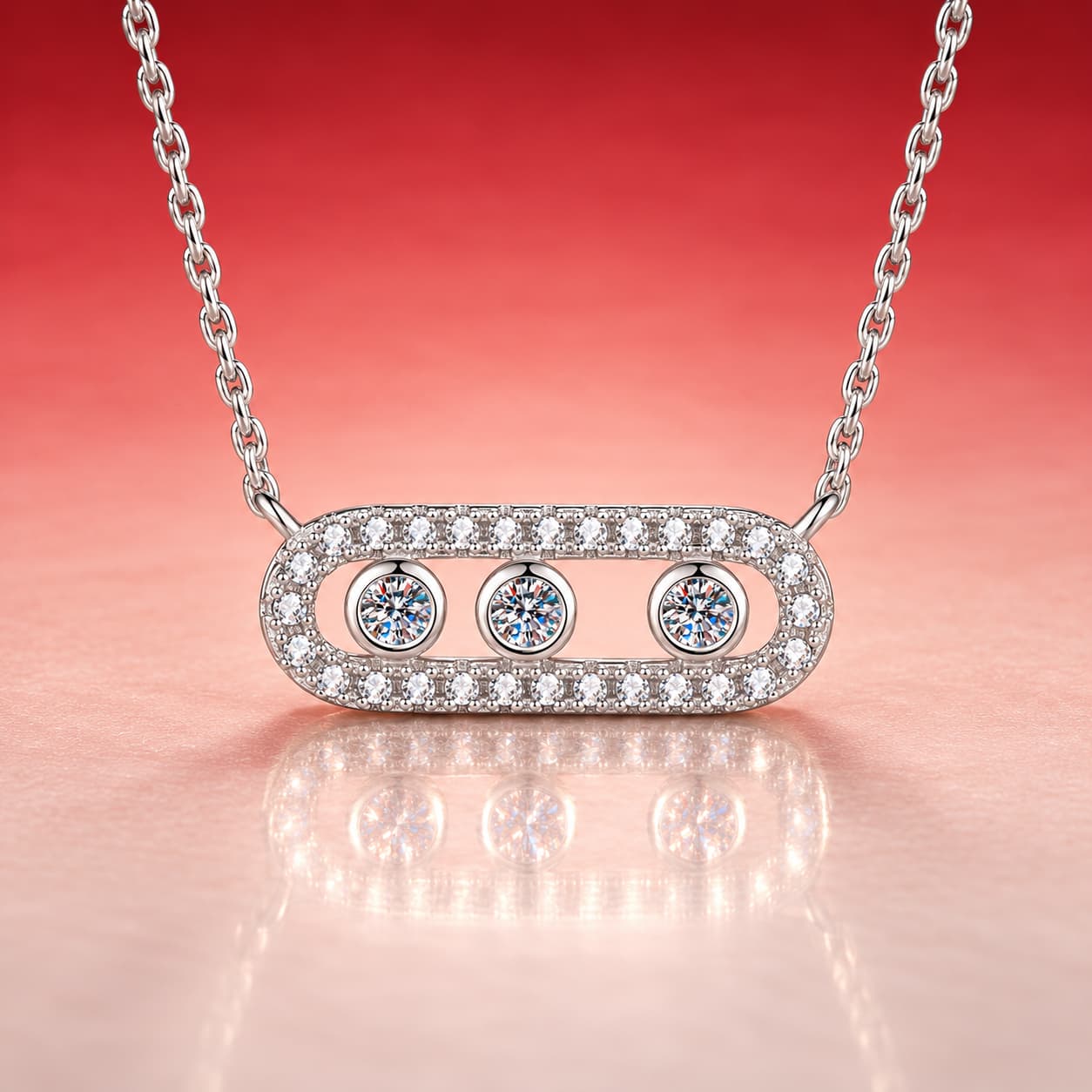 Luna Series · Three-Stone Bar Necklace — Sterling Silver — image 4