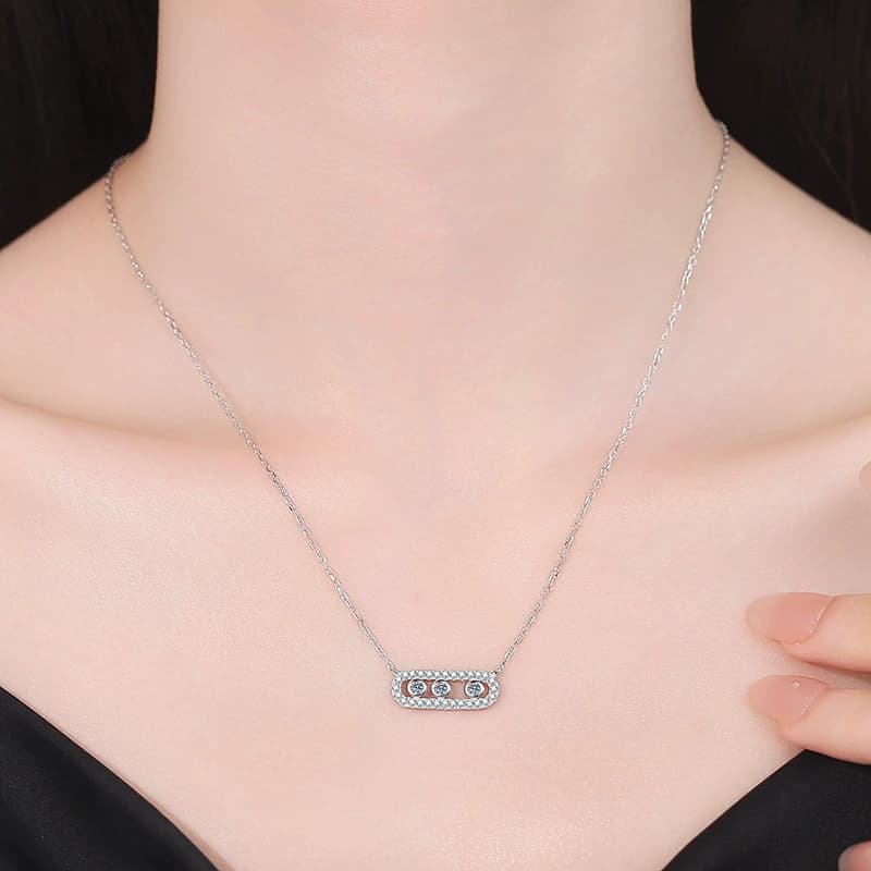 Luna Series · Three-Stone Bar Necklace — Sterling Silver — image 2