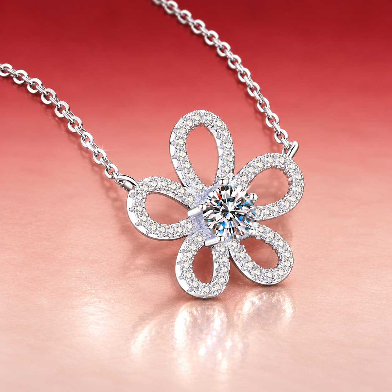Luna Series · Five-Petal Flower Necklace — Sterling Silver — image 3