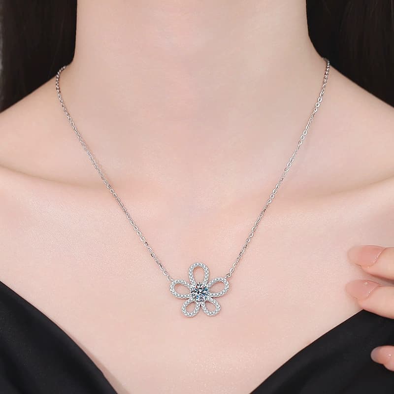 Luna Series · Five-Petal Flower Necklace — Sterling Silver — image 2
