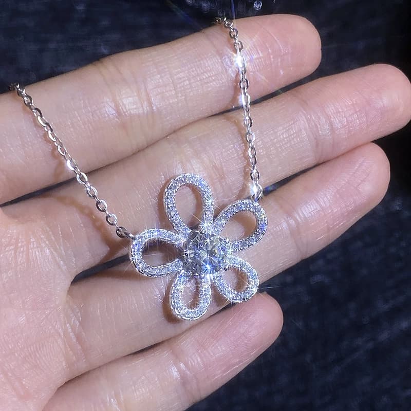 Luna Series · Five-Petal Flower Necklace — Sterling Silver — image 4