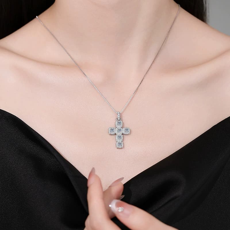 Stella Series · Square-Set Cross Necklace — Sterling Silver — image 2