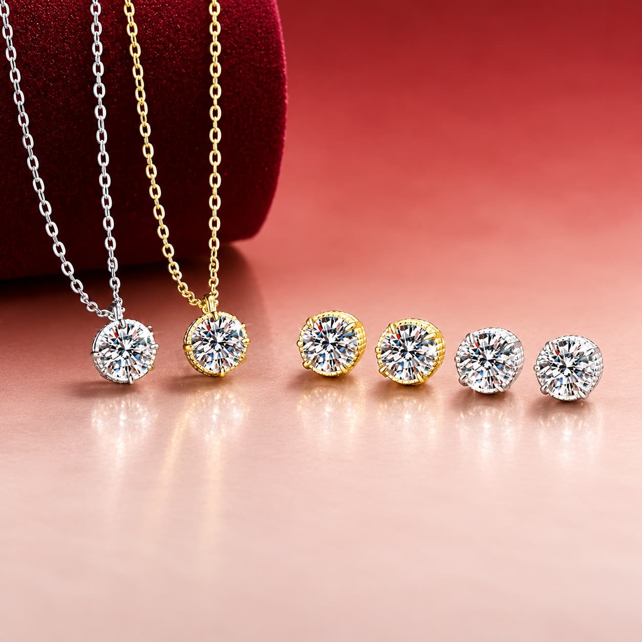 Luna Series · Solitaire Necklace and Stud Earrings — Sterling Silver — image 1