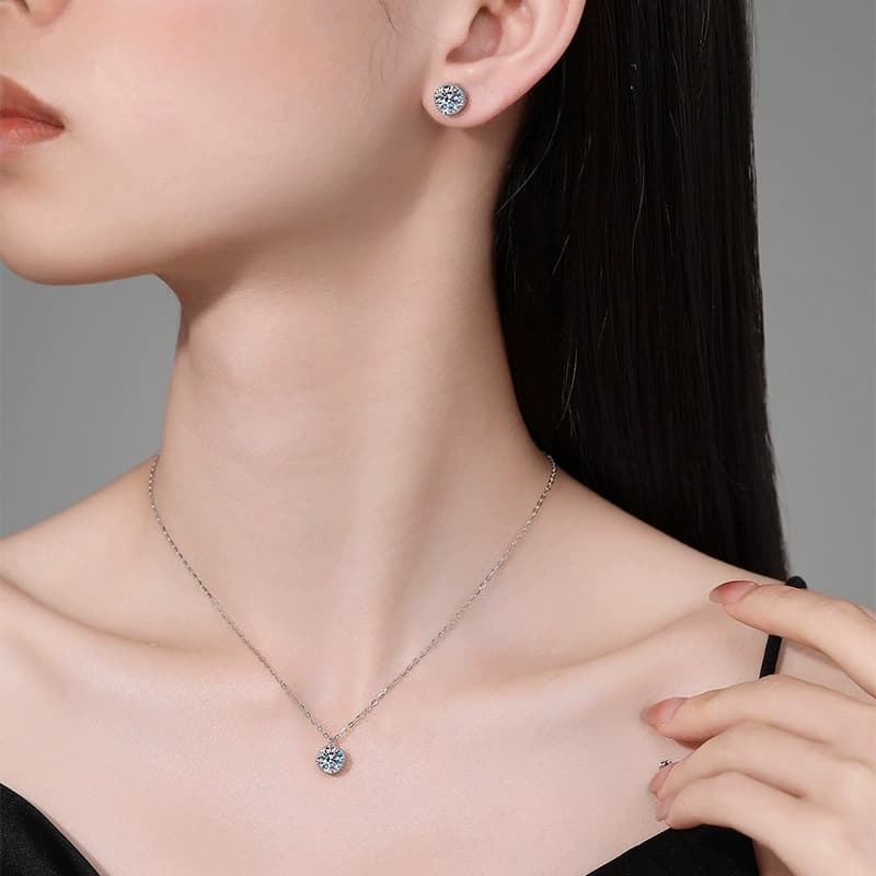 Luna Series · Solitaire Necklace and Stud Earrings — Sterling Silver — image 2