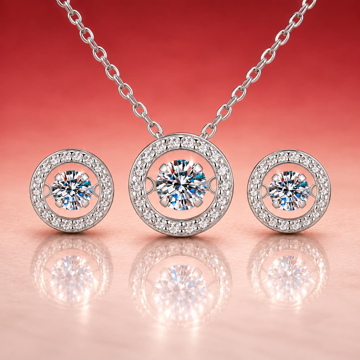 Luna Series · Round Halo Necklace and Stud Set — Sterling Silver — image 1