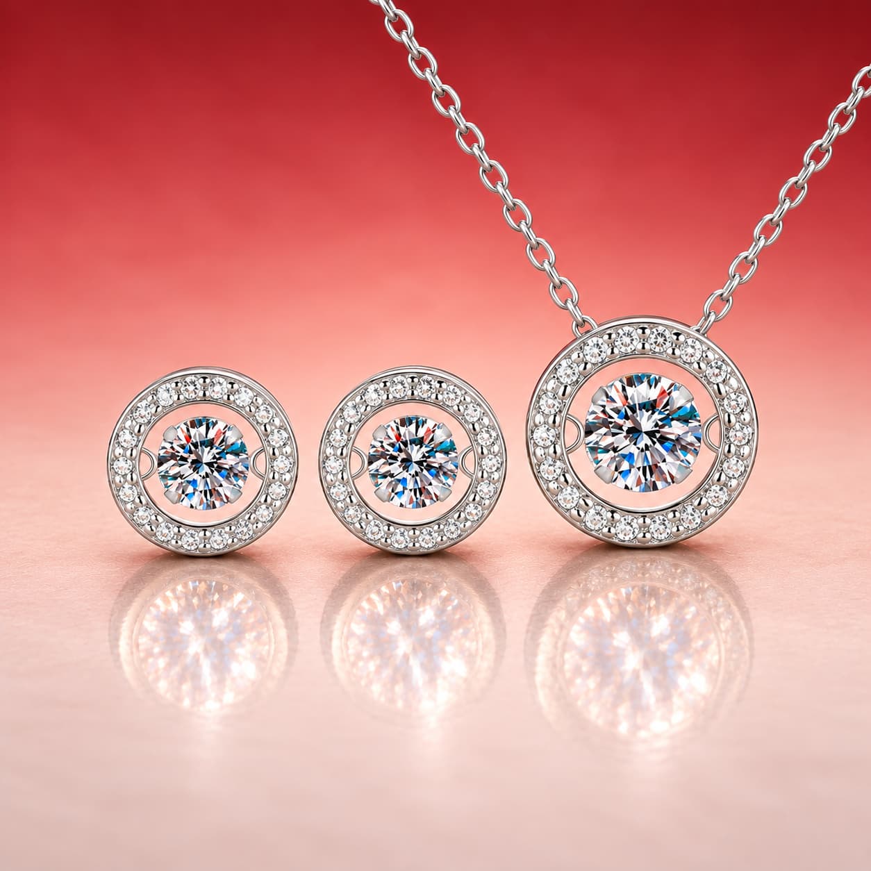 Luna Series · Round Halo Necklace and Stud Set — Sterling Silver — image 4