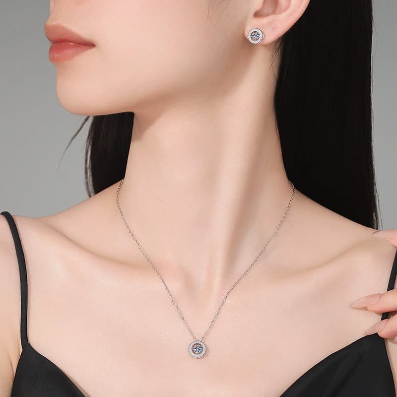 Luna Series · Round Halo Necklace and Stud Set — Sterling Silver — image 2