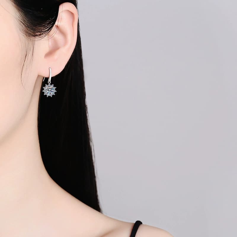Luna Series · Sunburst Cluster Drop Earrings — 925 Sterling Silver — image 2