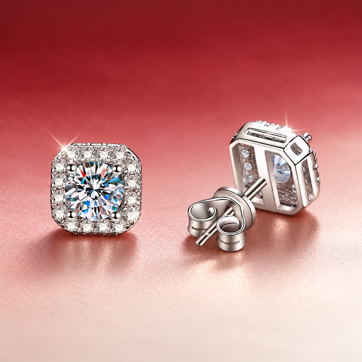 Luna Series · Square Halo Stud Earrings — Sterling Silver — image 3