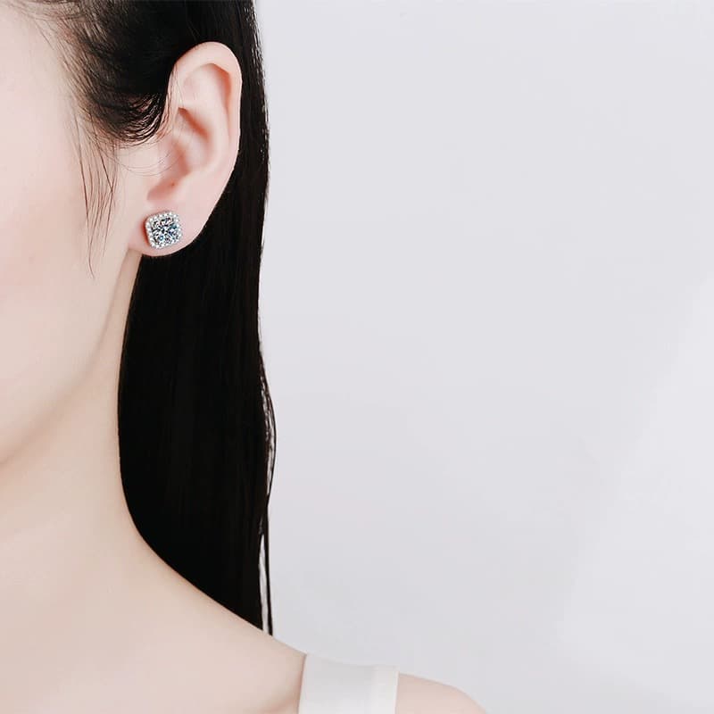 Luna Series · Square Halo Stud Earrings — Sterling Silver — image 2