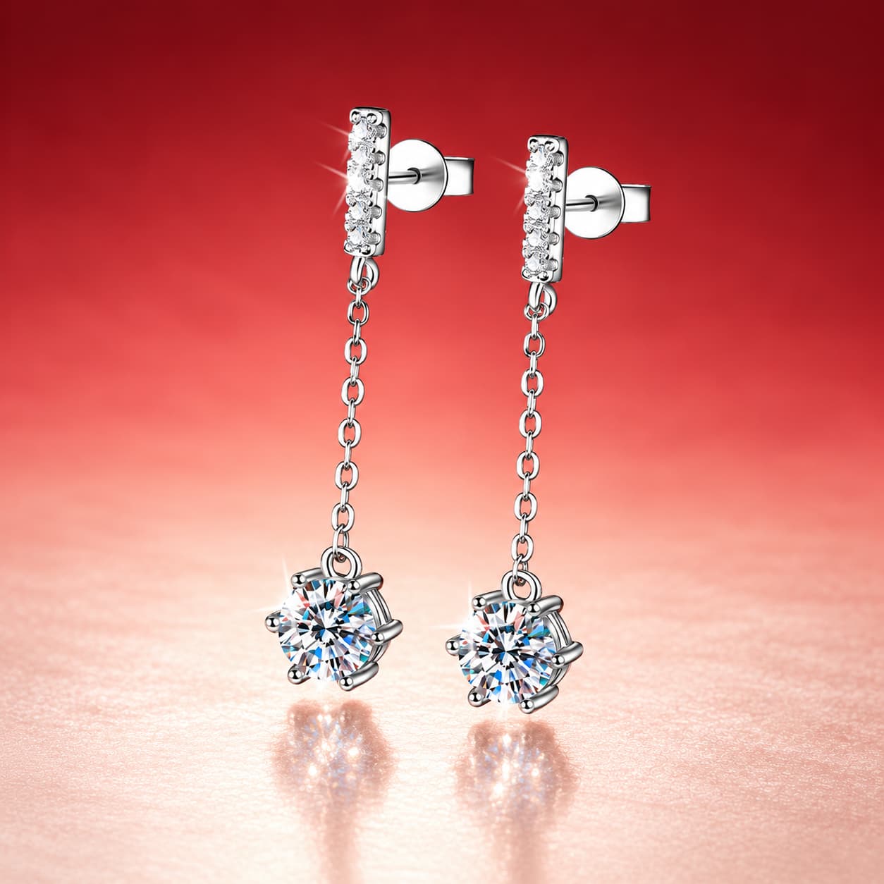 Luna Series · Chain-Drop Moissanite Earrings — 925 Sterling Silver — image 1