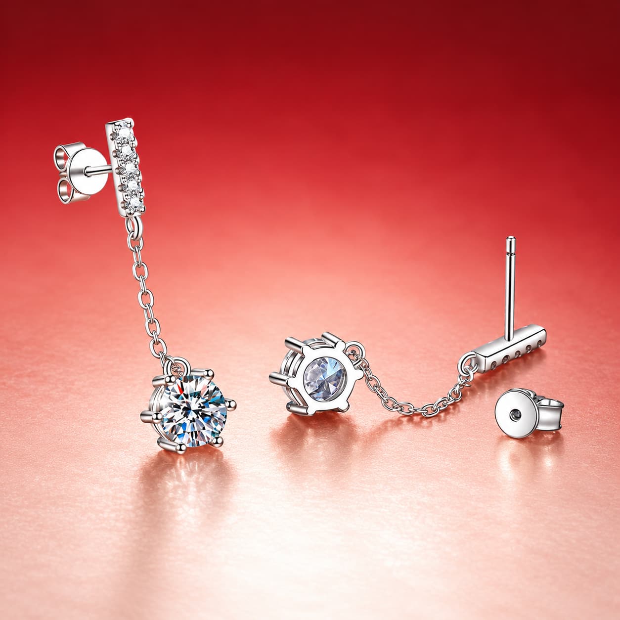 Luna Series · Chain-Drop Moissanite Earrings — 925 Sterling Silver — image 3