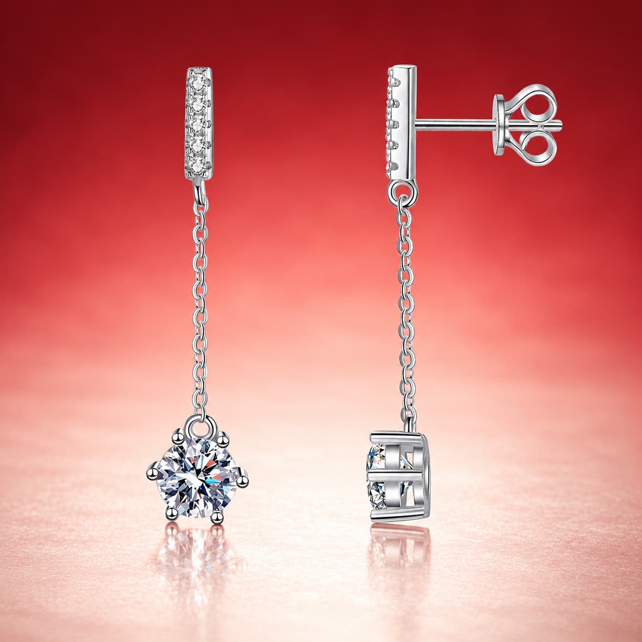 Luna Series · Chain-Drop Moissanite Earrings — 925 Sterling Silver — image 4
