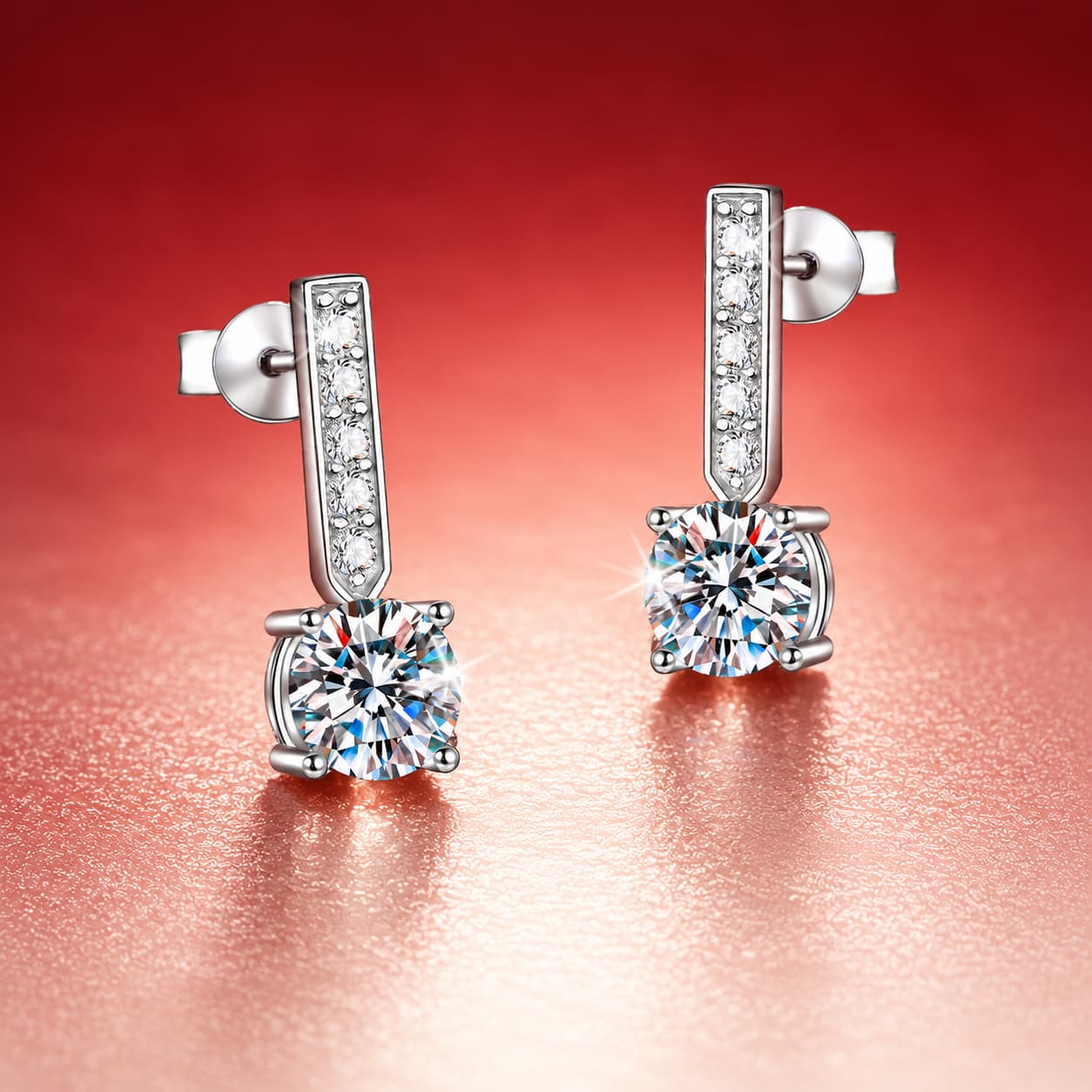 Luna Series · Pavé Bar Solitaire Drop Studs — 925 Sterling Silver — image 1