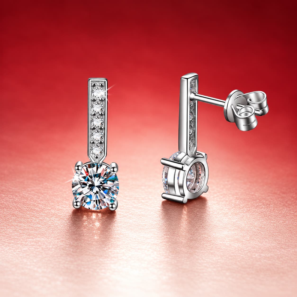 Luna Series · Pavé Bar Solitaire Drop Studs — 925 Sterling Silver — image 3