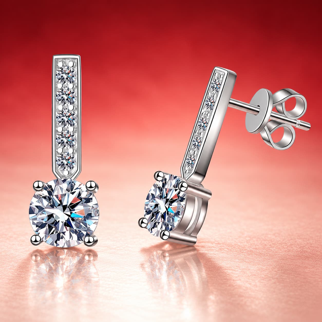 Luna Series · Pavé Bar Solitaire Drop Studs — 925 Sterling Silver — image 4